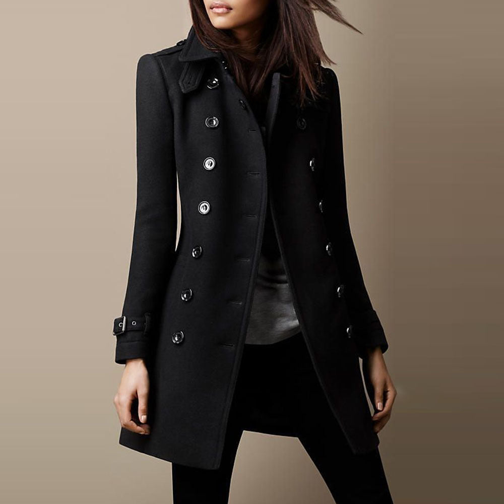 Elsa | Manteau chic ajusté long à double boutonnage pour femme