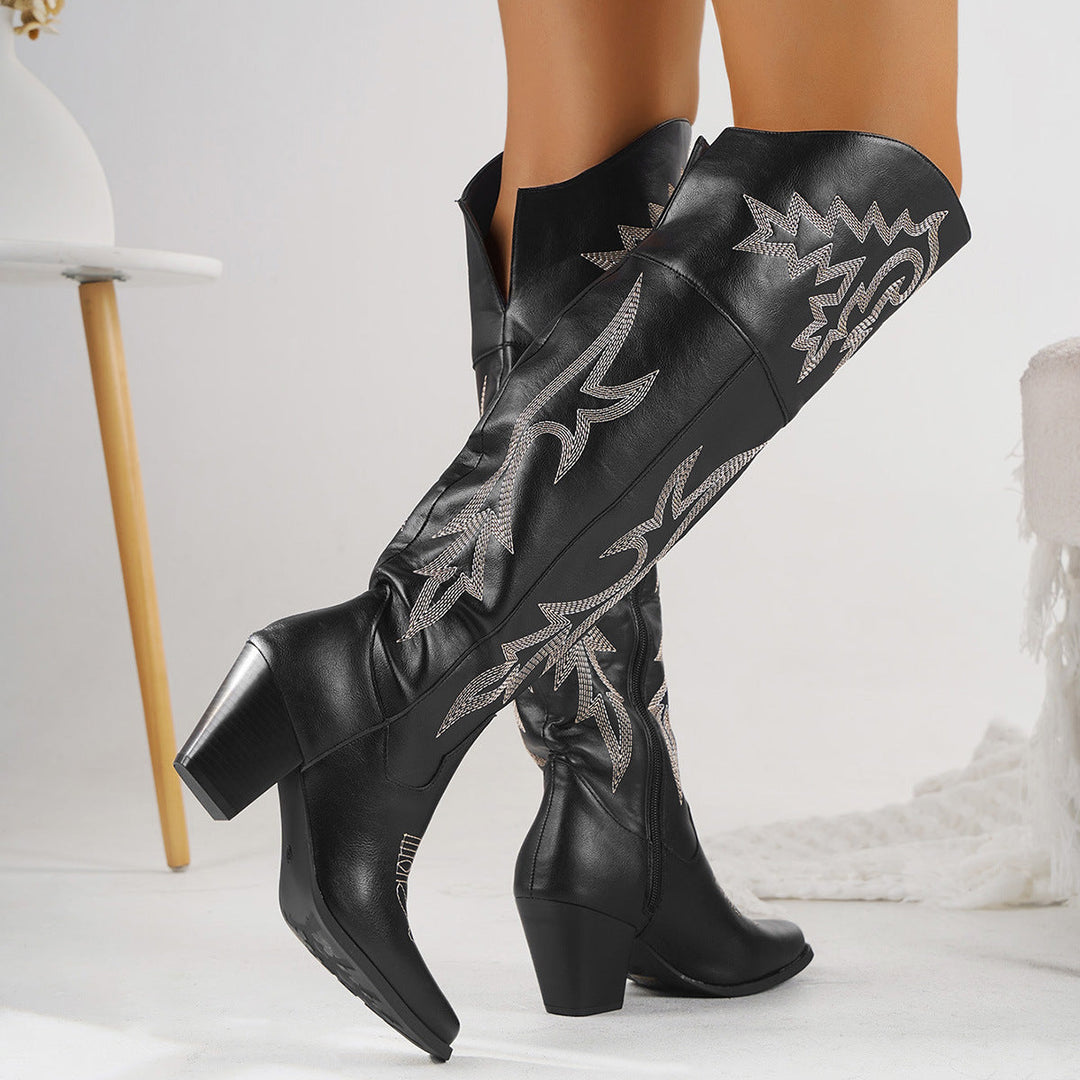 Cheyenne | Bottes chic cuissardes cowboy à talon pour femme