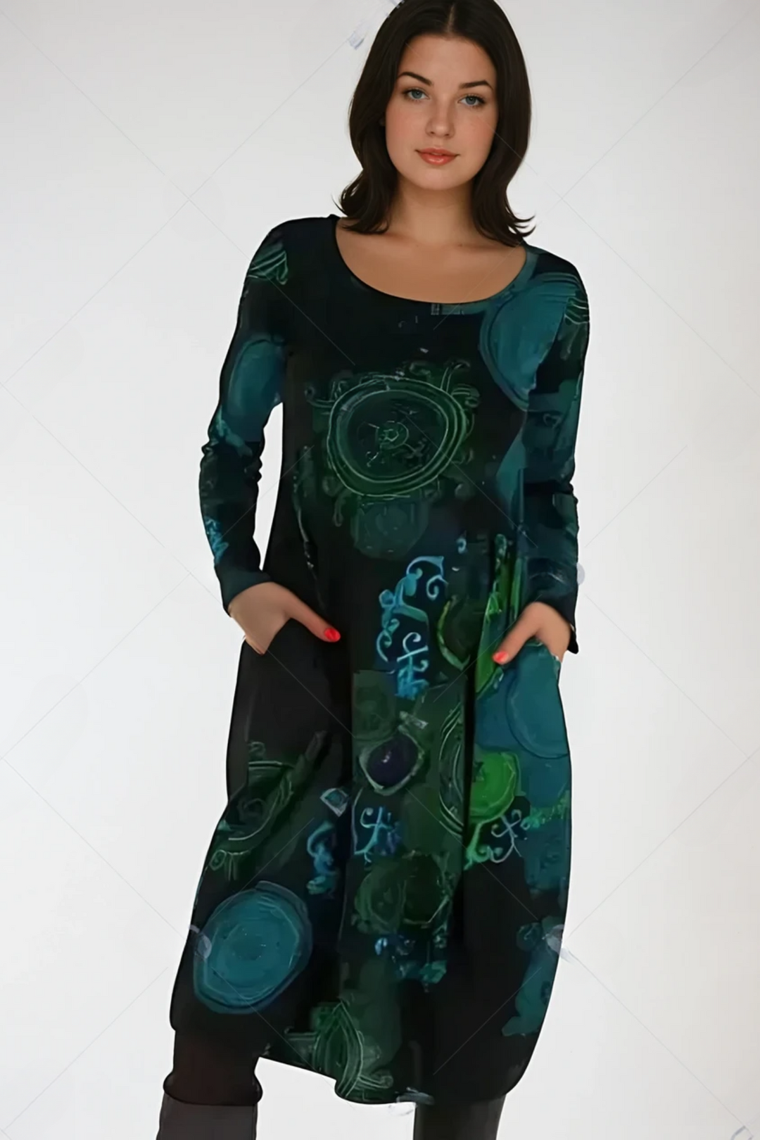 Émérance | Robe élégante longue bohème à manches longues et poches pour femme