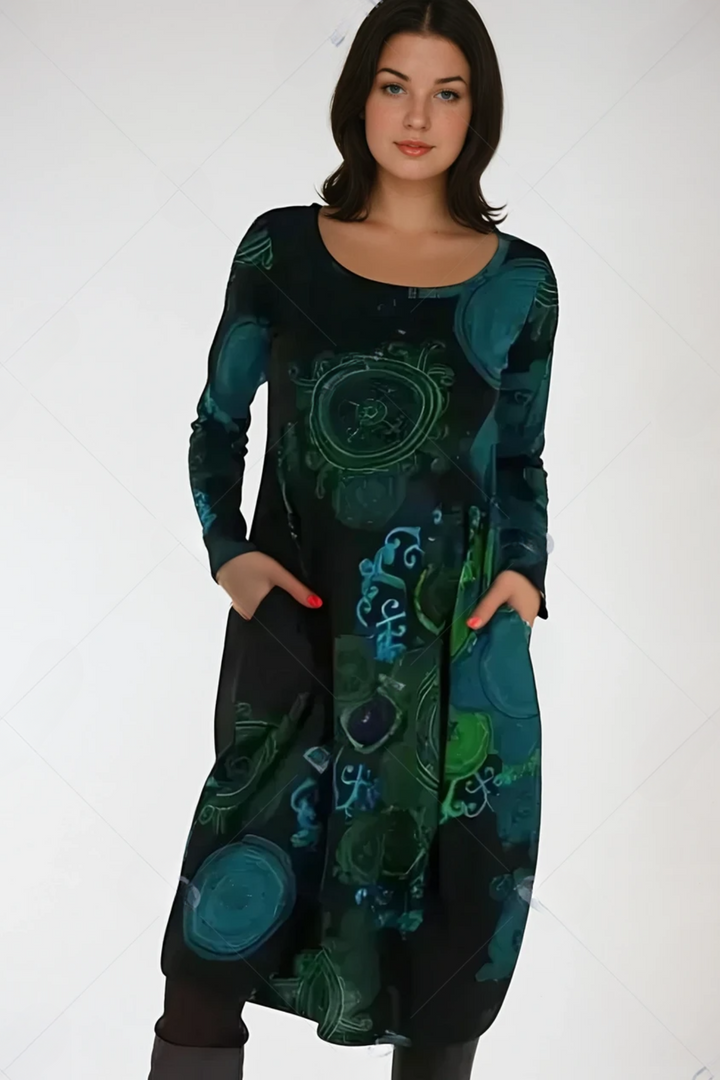 Émérance | Robe élégante longue bohème à manches longues et poches pour femme
