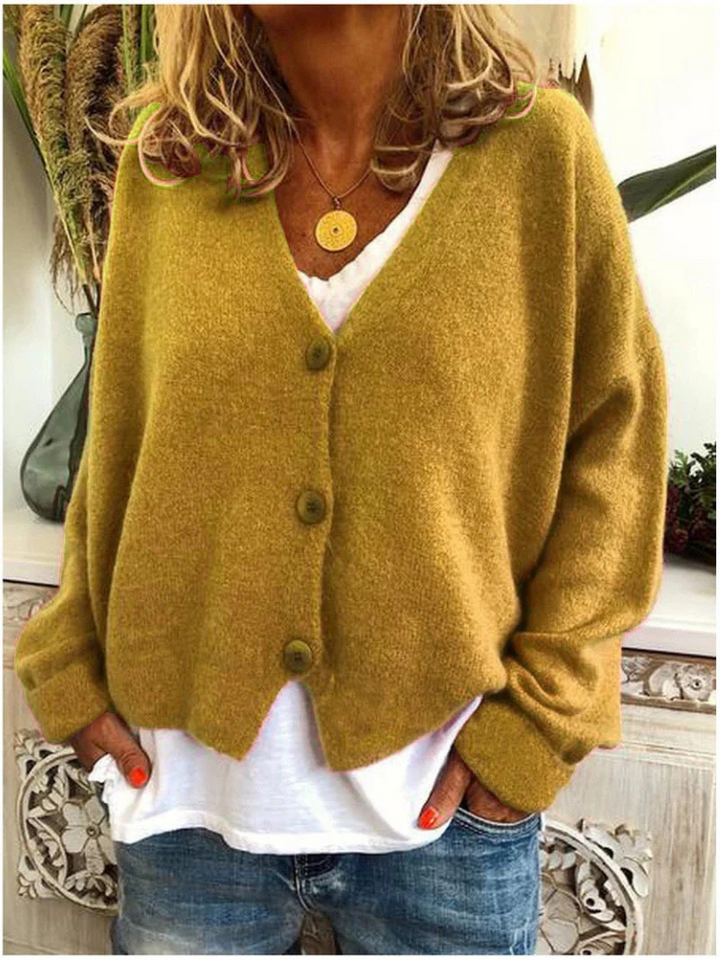 Josepha | Cardigan élégant long en maille col V à boutons pour femme