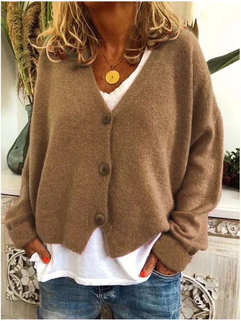 Josepha | Cardigan élégant long en maille col V à boutons pour femme