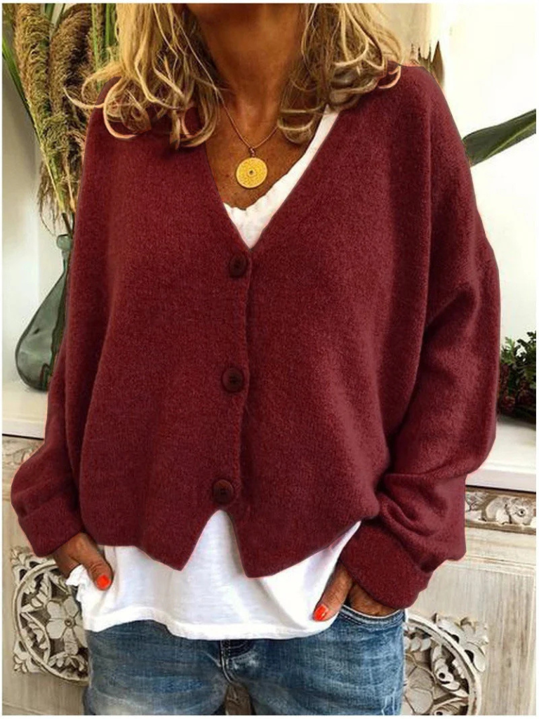 Josepha | Cardigan élégant long en maille col V à boutons pour femme