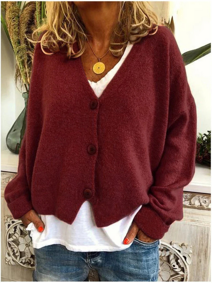 Josepha | Cardigan élégant long en maille col V à boutons pour femme