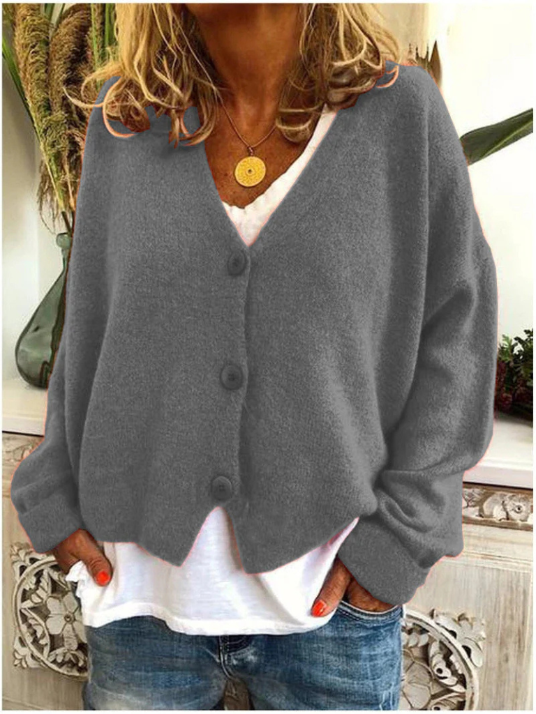 Josepha | Cardigan élégant long en maille col V à boutons pour femme