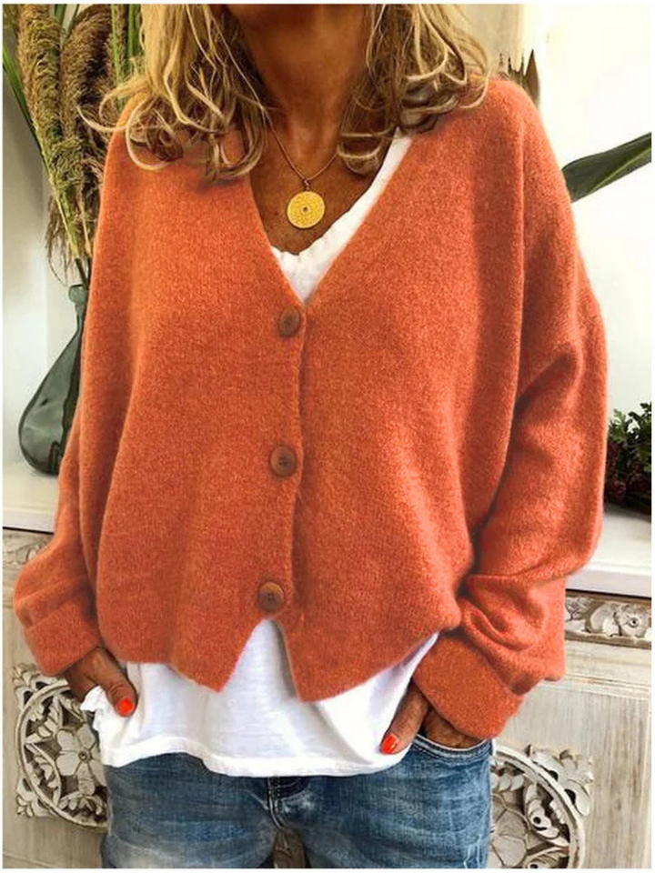 Josepha | Cardigan élégant long en maille col V à boutons pour femme