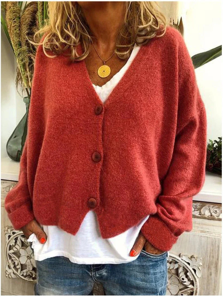 Josepha | Cardigan élégant long en maille col V à boutons pour femme