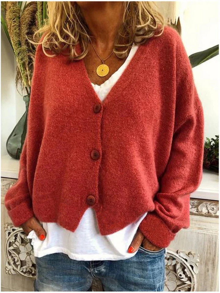 Josepha | Cardigan élégant long en maille col V à boutons pour femme