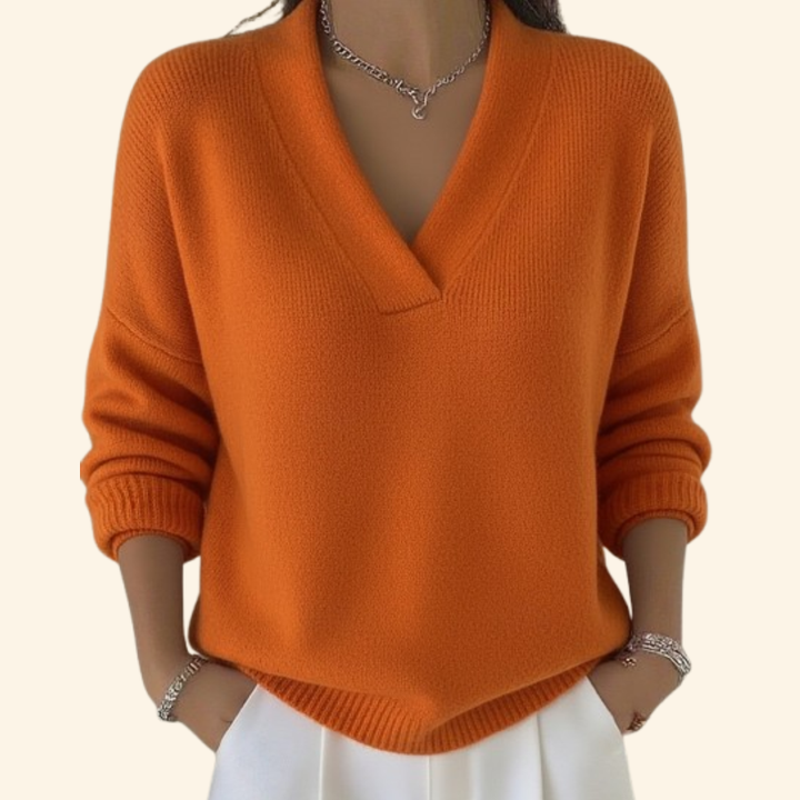 Auvie | Pull élégant en maille côtelée à col V pour femme