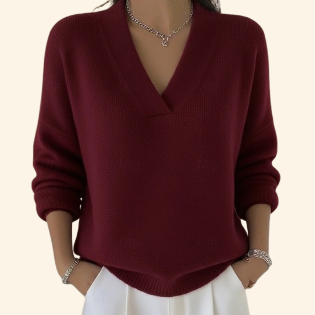 Auvie | Pull élégant en maille côtelée à col V pour femme