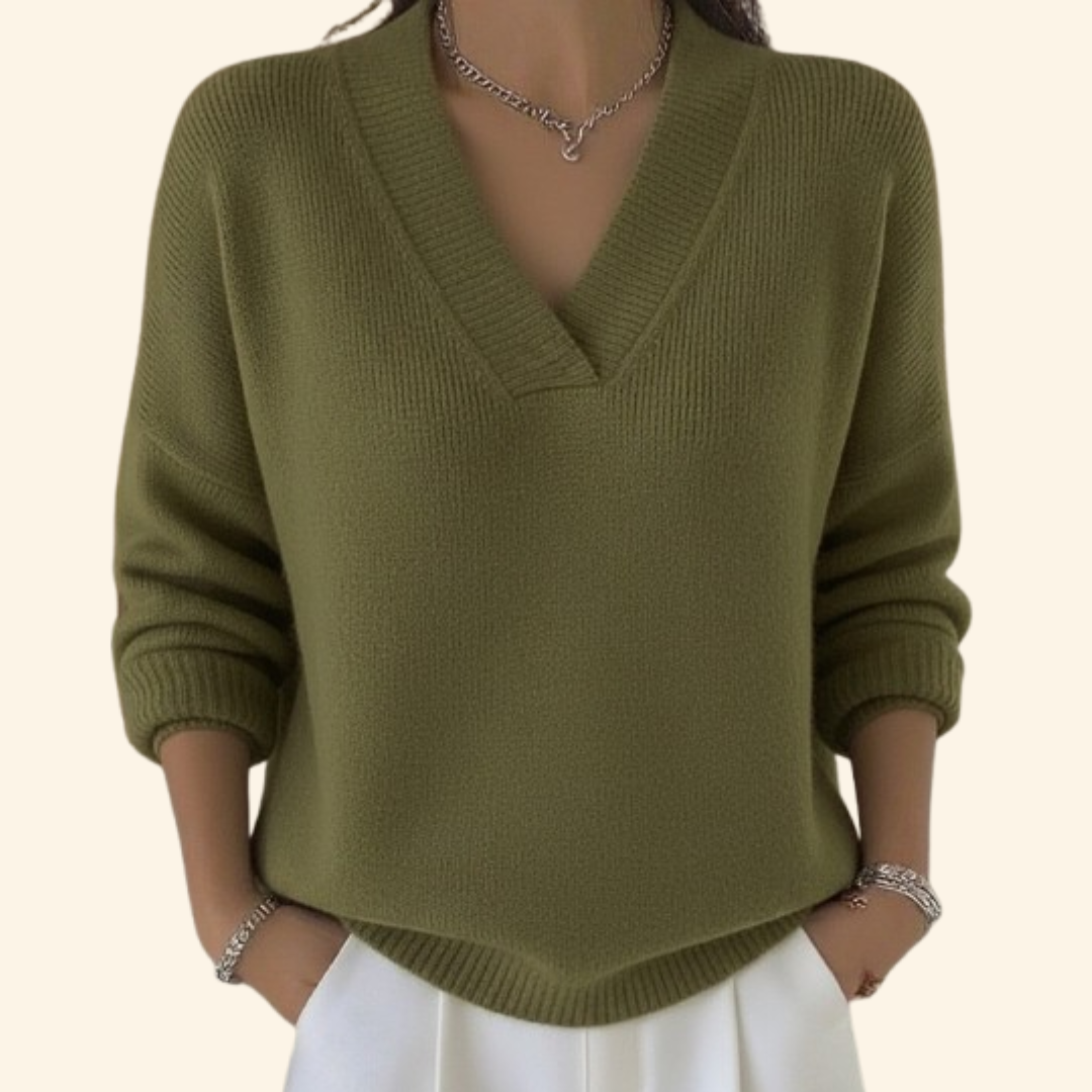 Auvie | Pull élégant en maille côtelée à col V pour femme