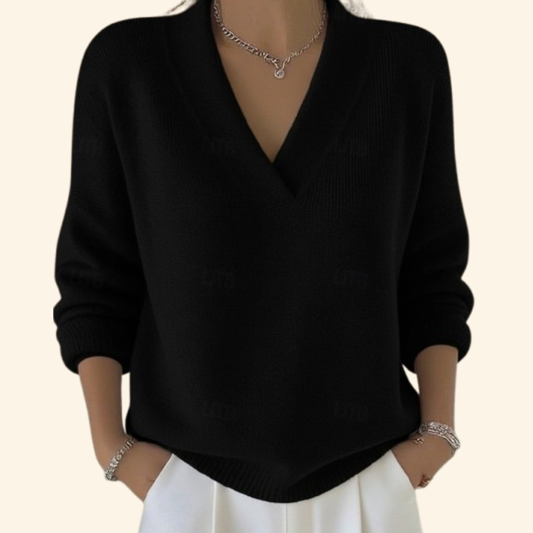 Auvie | Pull élégant en maille côtelée à col V pour femme