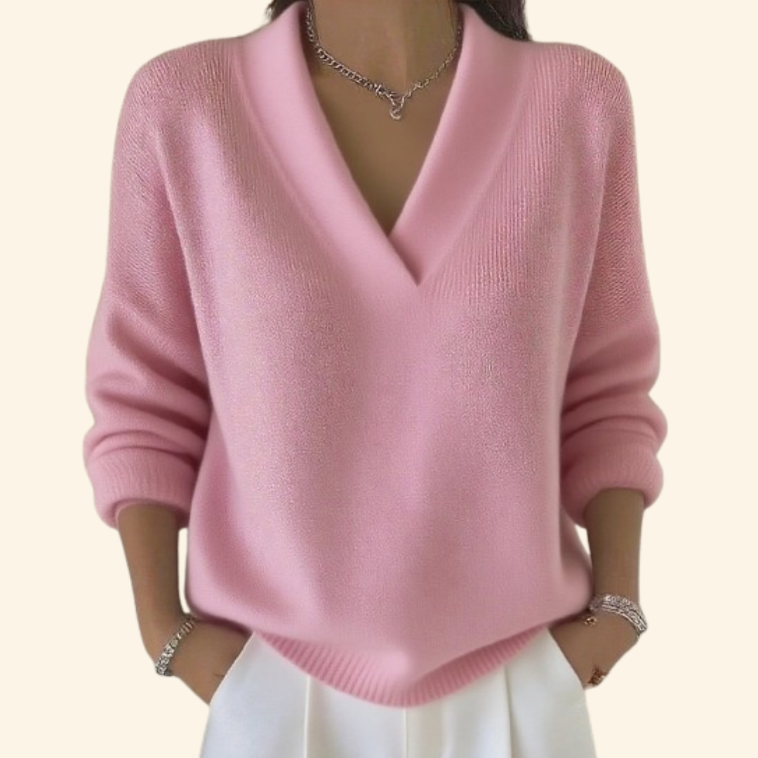 Auvie | Pull élégant en maille côtelée à col V pour femme