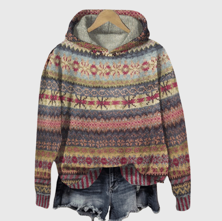 Priscille | Pull d'hiver élégant à capuche en maille jacquard pour femme