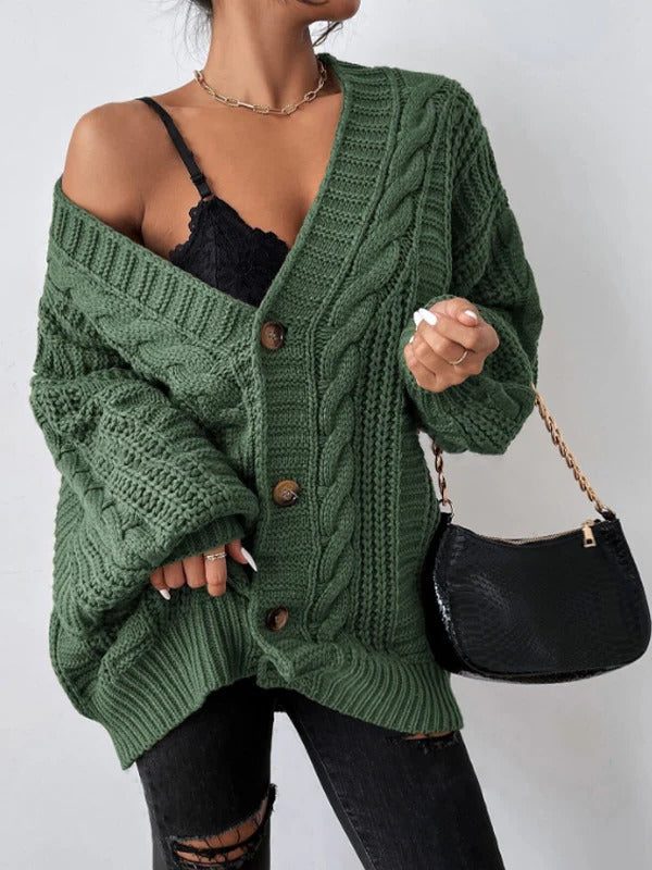 Ottilie — Cardigan chic oversize en grosse maille torsadée