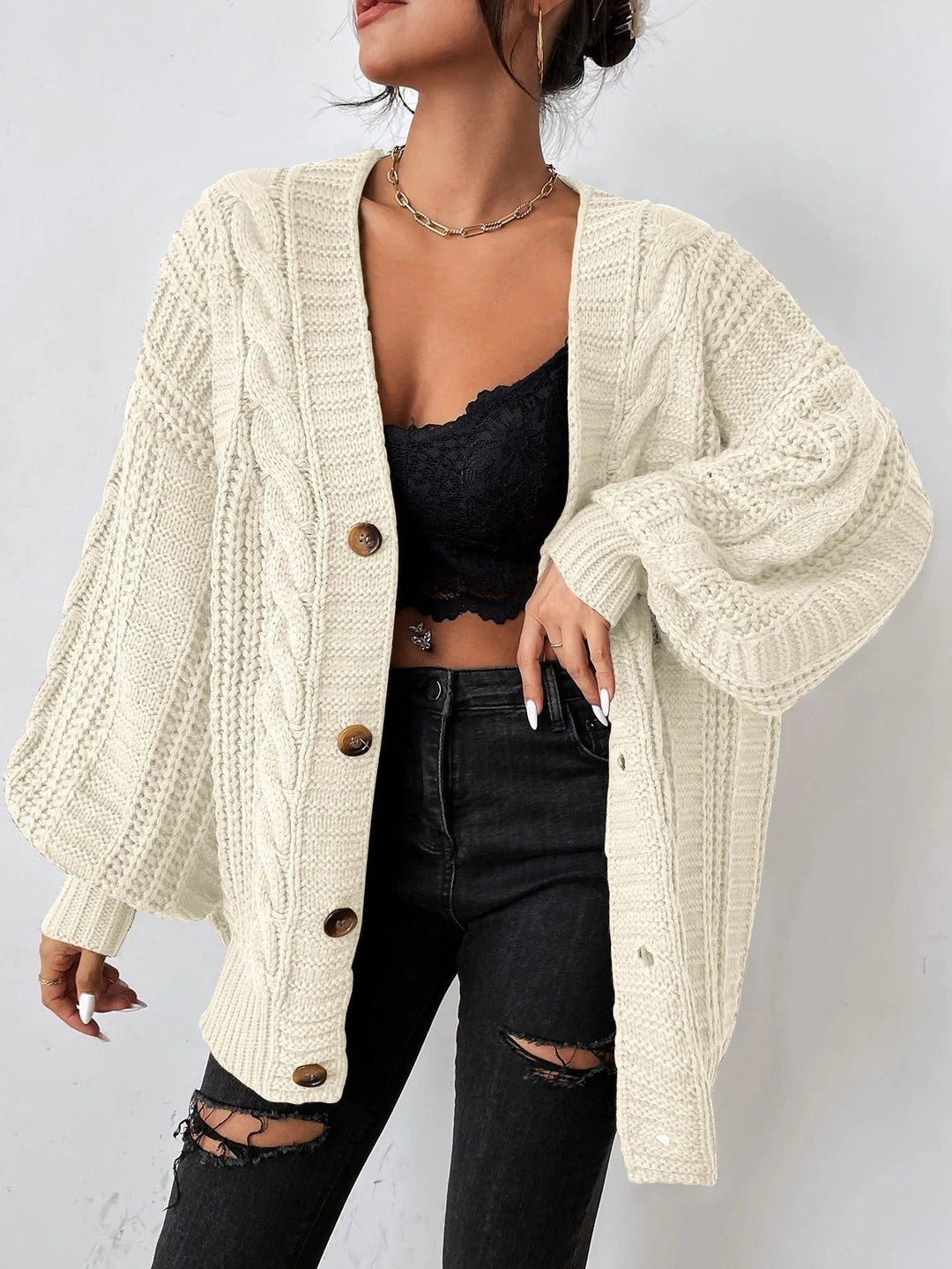 Ottilie — Cardigan chic oversize en grosse maille torsadée