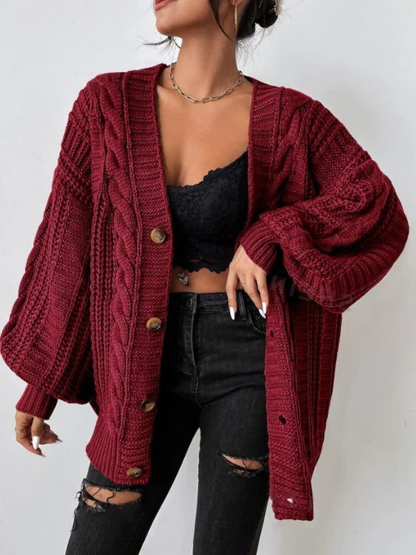 Ottilie — Cardigan chic oversize en grosse maille torsadée