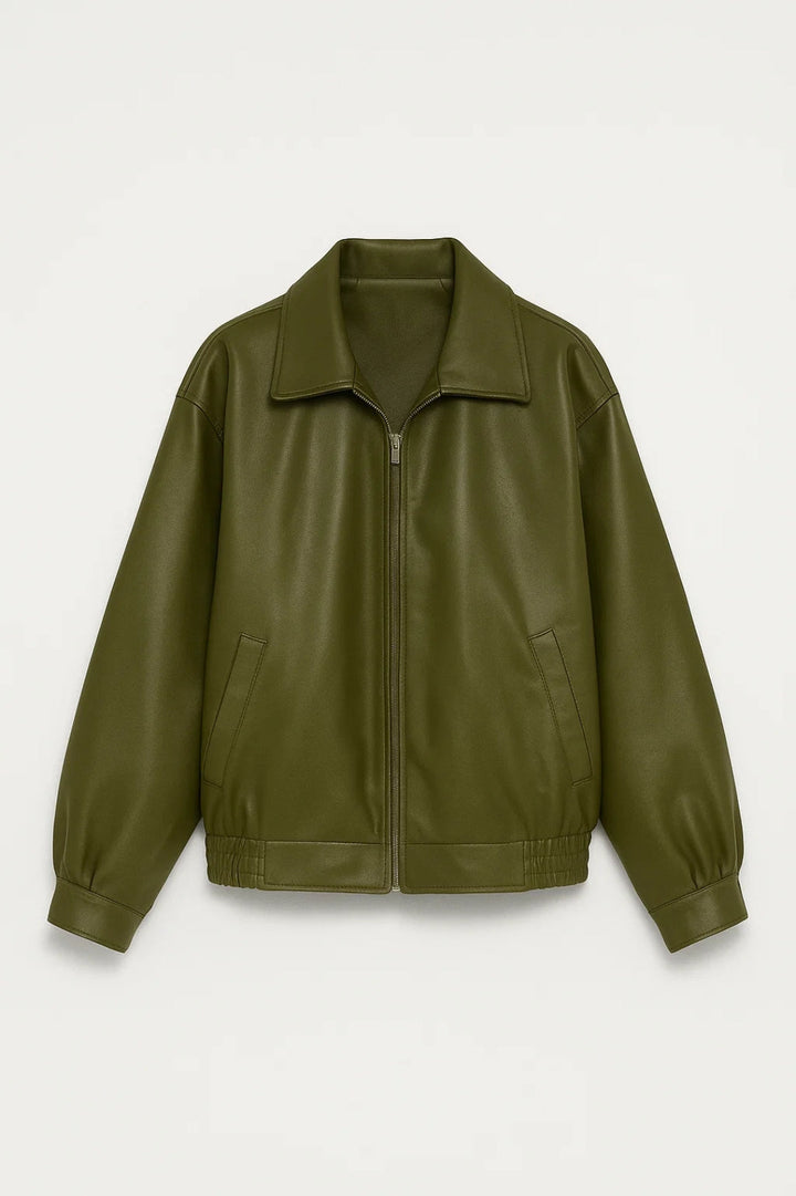 Apollonia | Blouson chic bomber oversize zippé en simili cuir pour femme