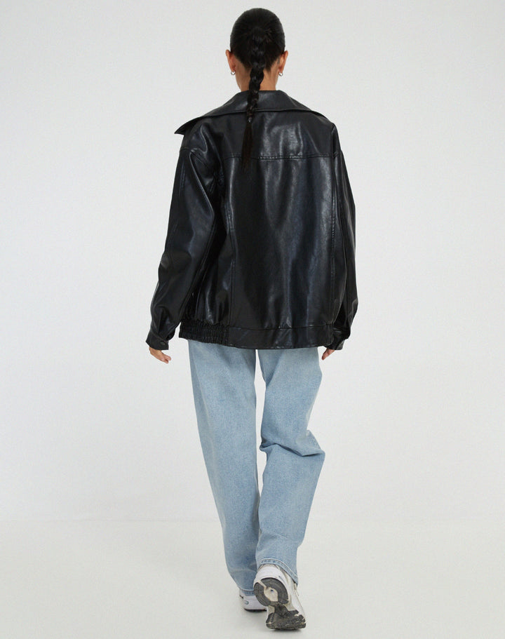 Romée | Blouson élégant bomber oversize en simili cuir zippé pour femme