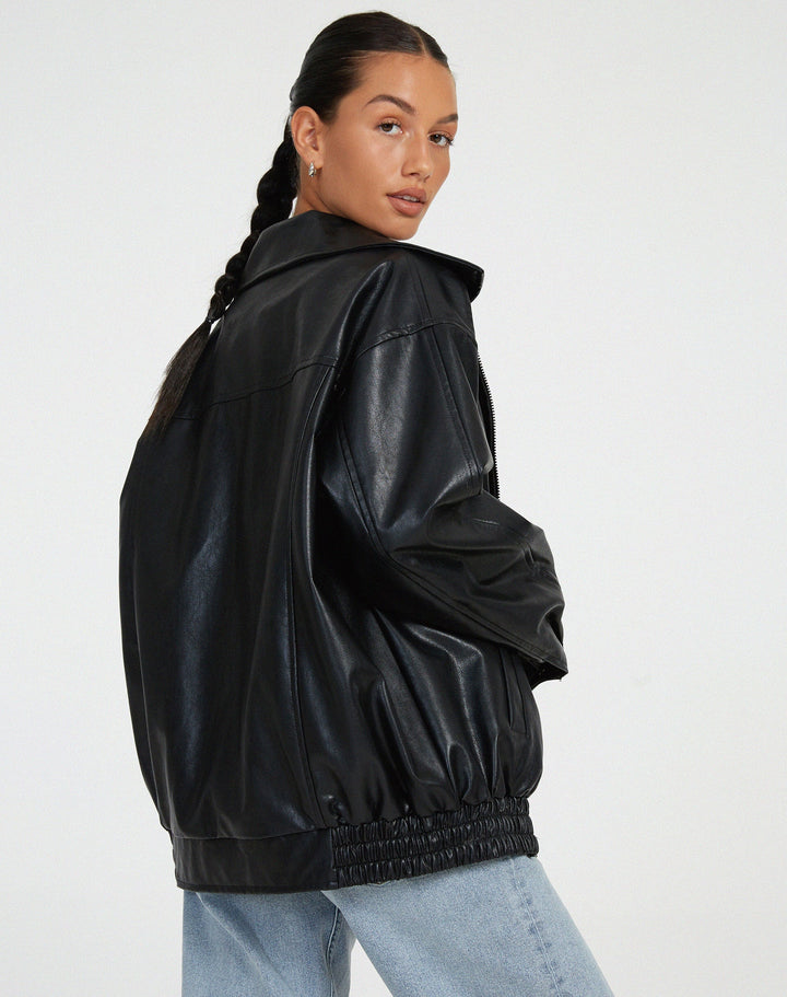 Gwladys | Blouson bomber oversize en simili cuir pour femme