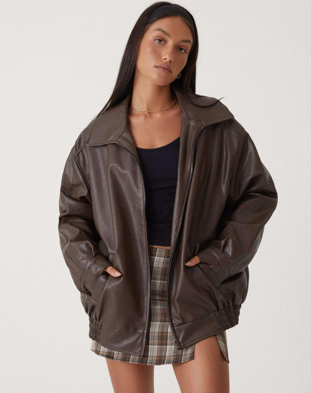 Romée | Blouson élégant bomber oversize en simili cuir zippé pour femme
