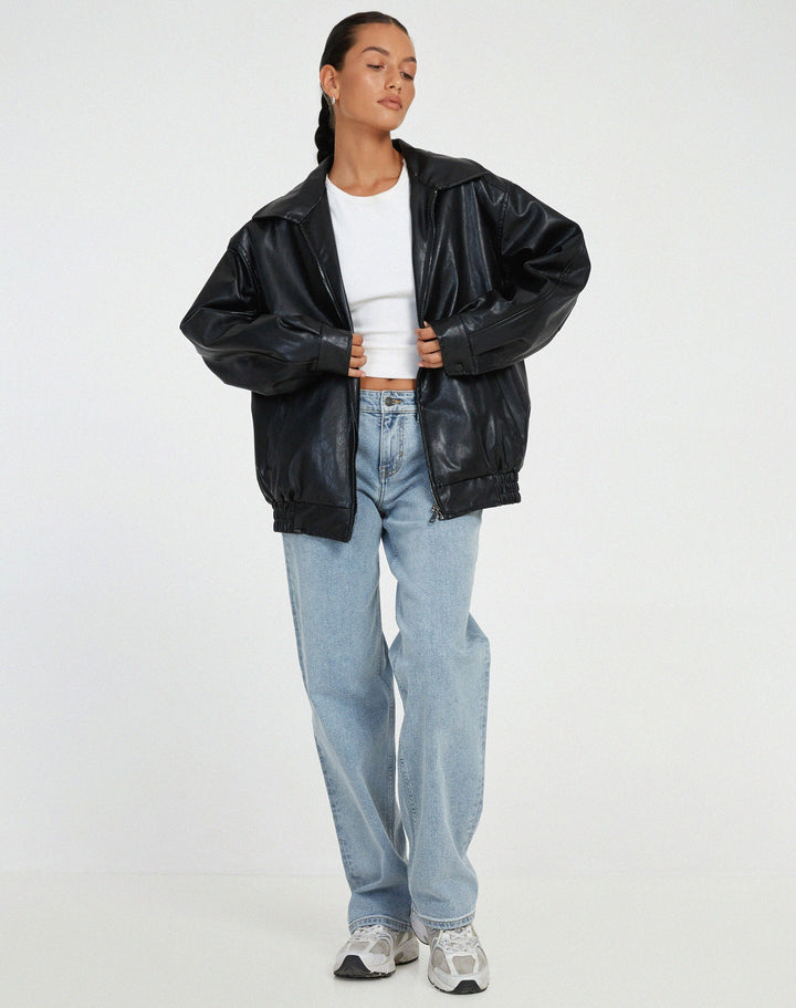 Gwladys | Blouson bomber oversize en simili cuir pour femme