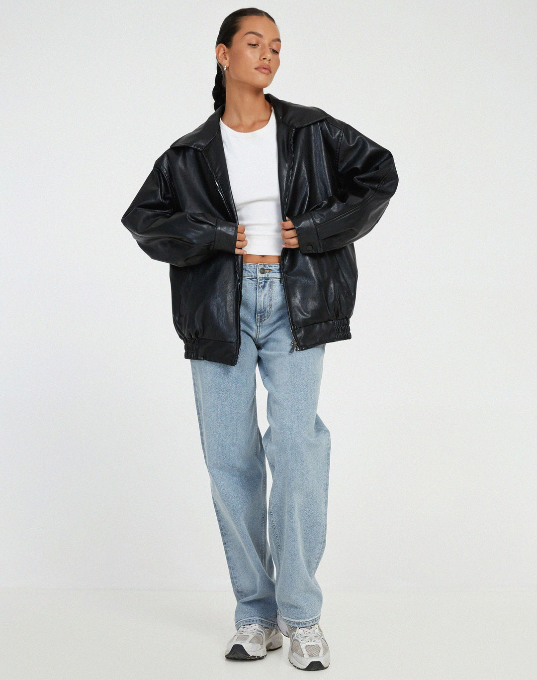 Romée | Blouson élégant bomber oversize en simili cuir zippé pour femme