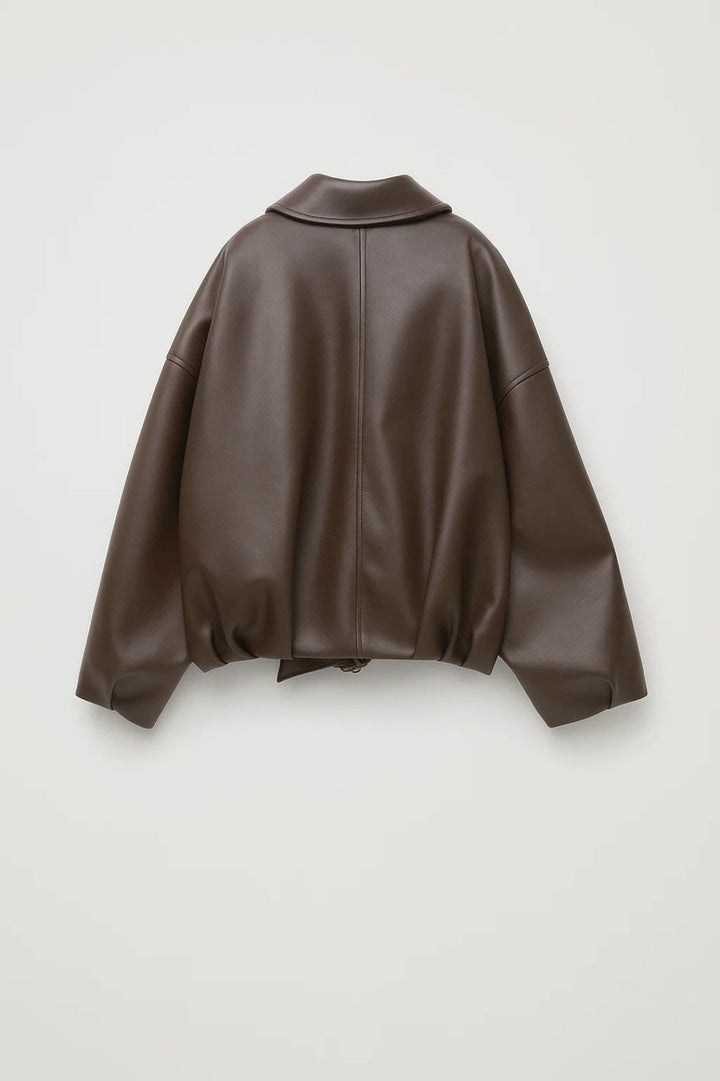 Barbara | Veste élégante oversize courte zippée en simili cuir avec ceinture pour femme