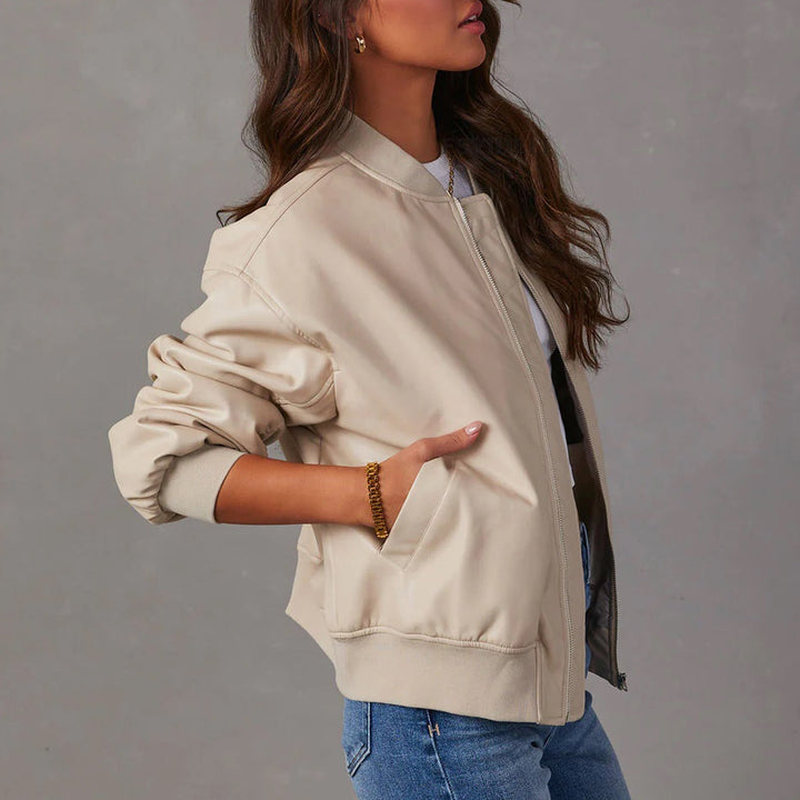 Norah | Blouson chic oversize en cuir à col côtelé pour femme