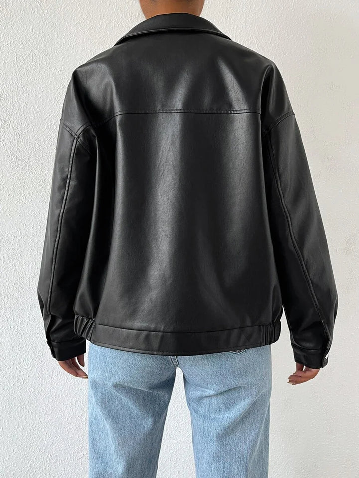 Sabrina | Blouson chic oversize en simili cuir à col zippé pour femme