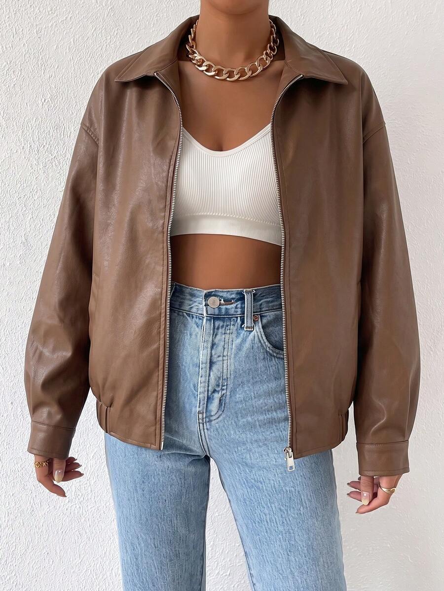 Sabrina | Blouson chic oversize en simili cuir à col zippé pour femme