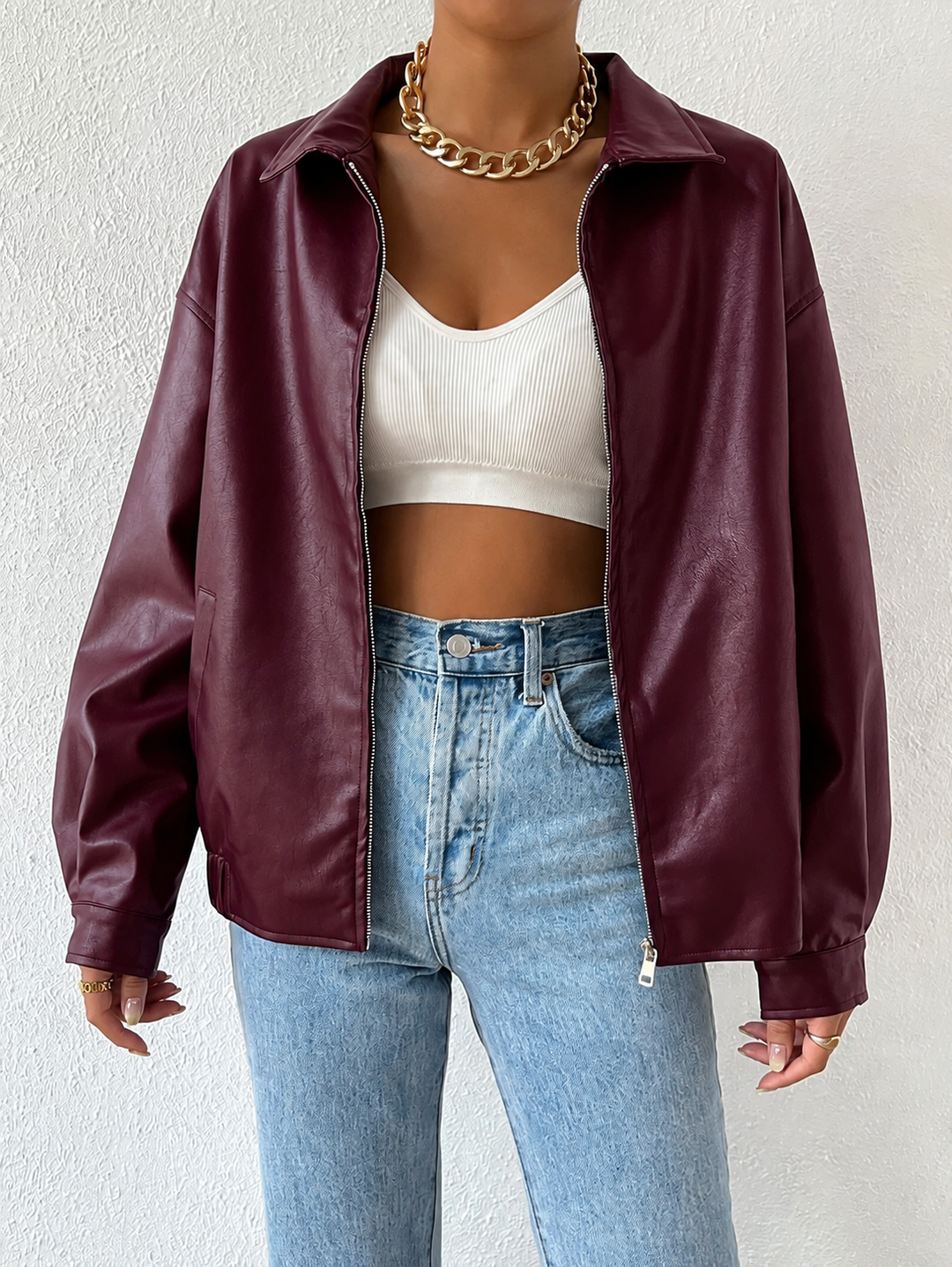 Sabrina | Blouson chic oversize en simili cuir à col zippé pour femme