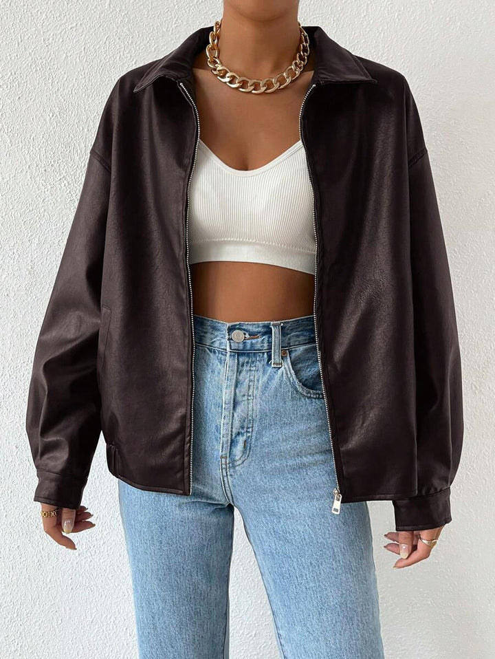 Sabrina | Blouson chic oversize en simili cuir à col zippé pour femme