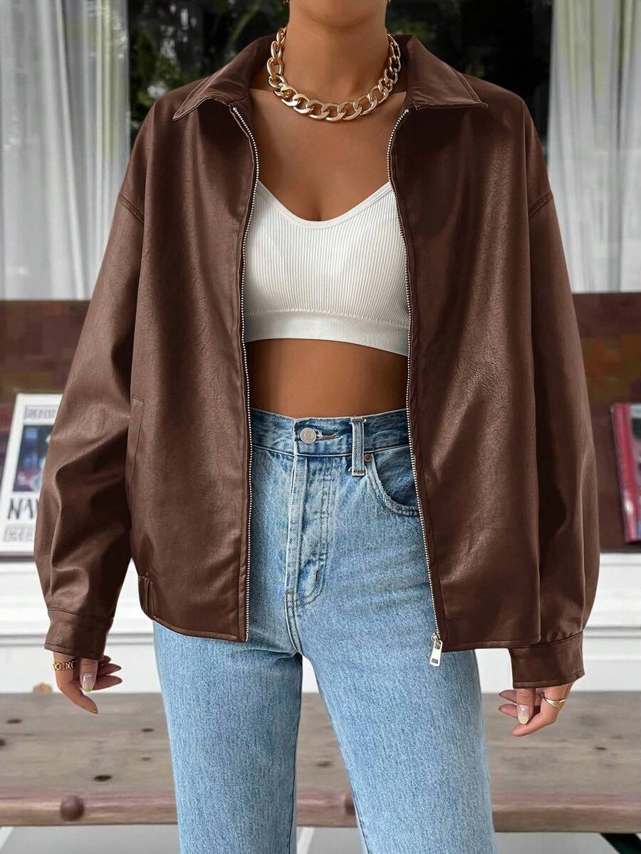 Sabrina | Blouson chic oversize en simili cuir à col zippé pour femme