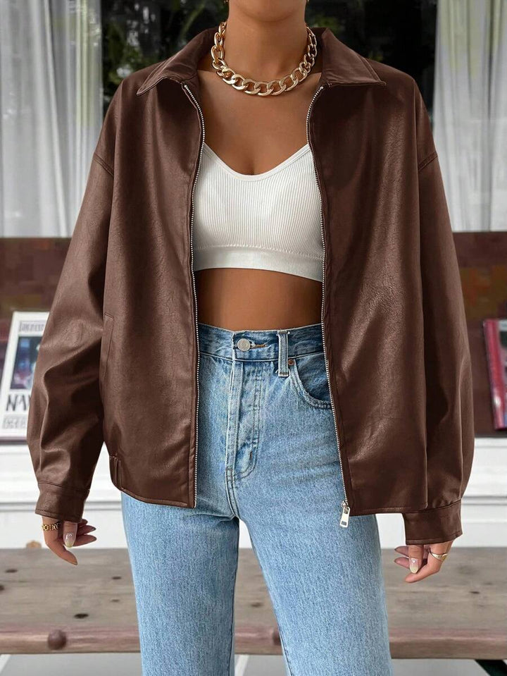 Sabrina | Blouson chic oversize en simili cuir à col zippé pour femme