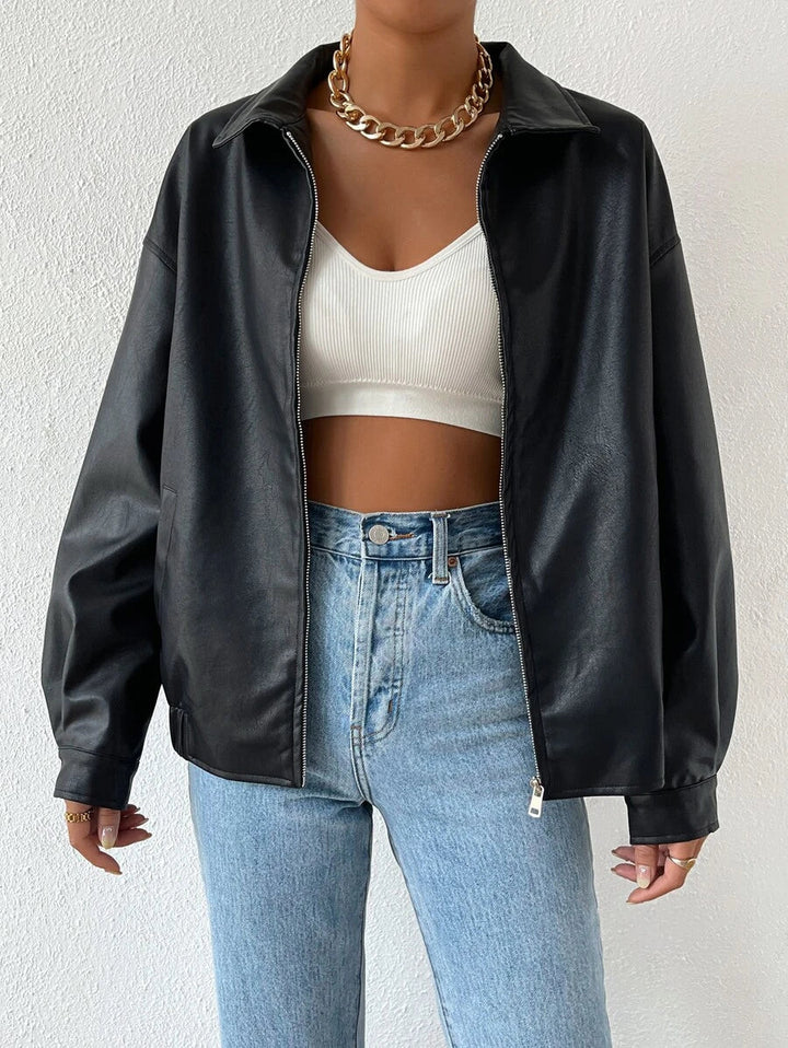 Sabrina | Blouson chic oversize en simili cuir à col zippé pour femme