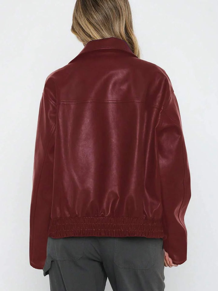 Séléna | Veste élégante oversize en simili cuir à col large et ourlet froncé pour femme