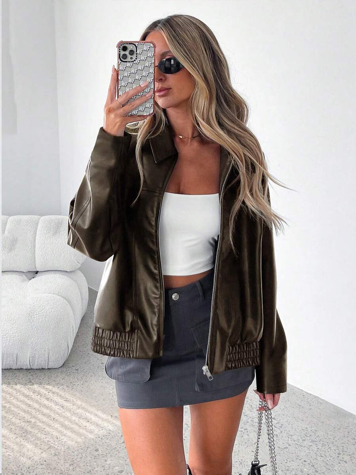 Raina | Veste chic courte et zippée en simili cuir pour femme