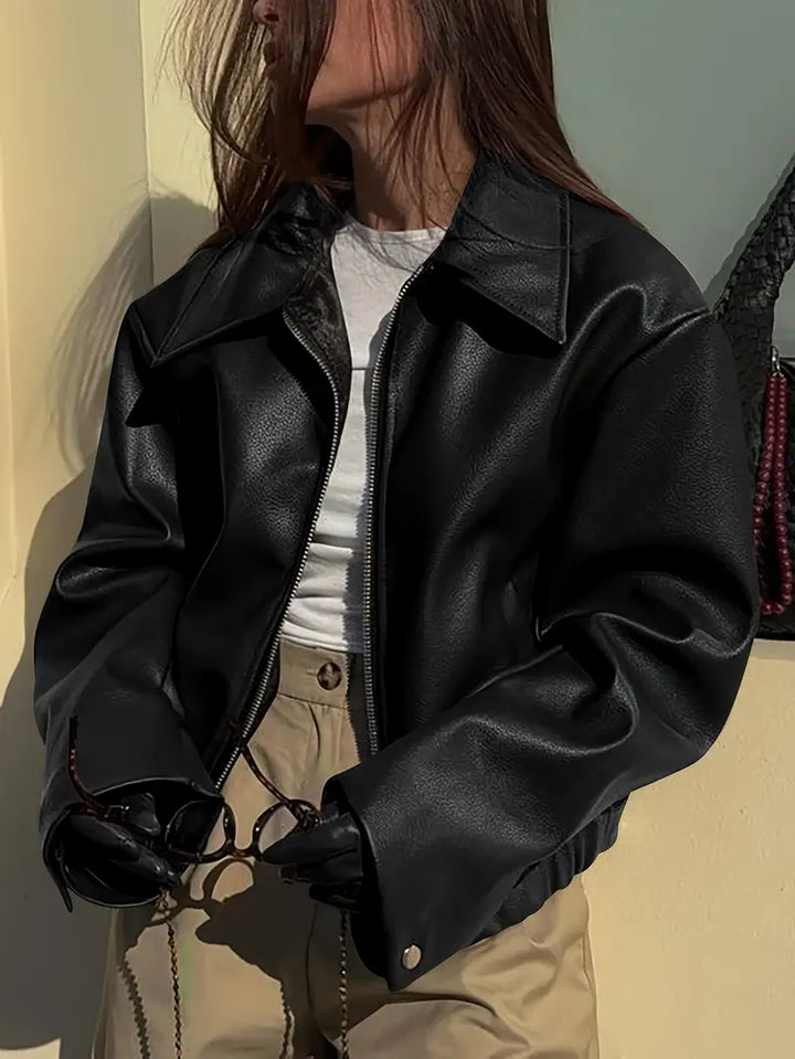 Félicité | Blouson élégant oversize zippé en simili cuir pour femme