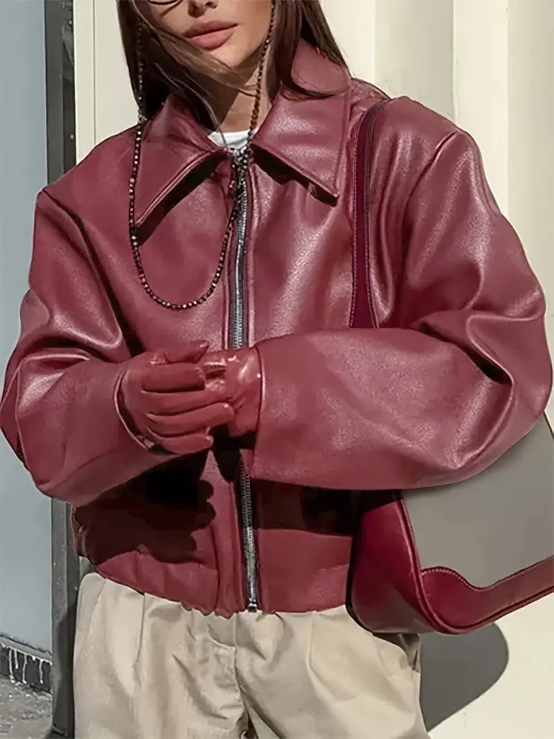 Félicité | Blouson élégant oversize zippé en simili cuir pour femme