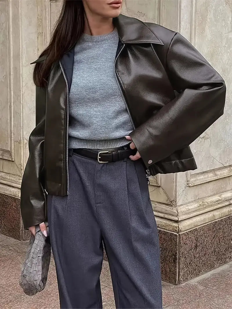 Félicité | Blouson élégant oversize zippé en simili cuir pour femme