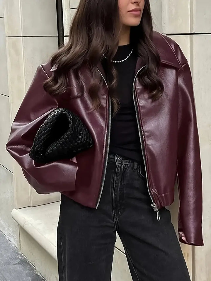 Félicité | Blouson élégant oversize zippé en simili cuir pour femme