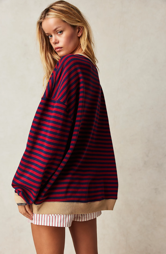 Théodora | Sweat élégant oversize à rayures et épaules tombantes pour femme