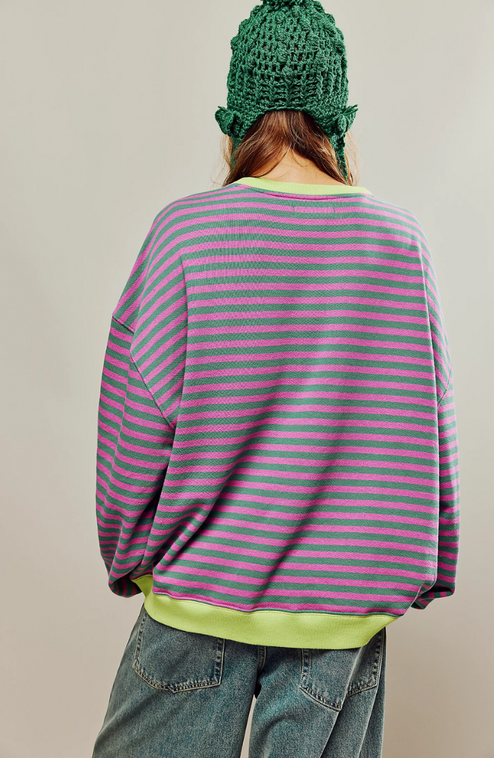 Théodora | Sweat élégant oversize à rayures et épaules tombantes pour femme