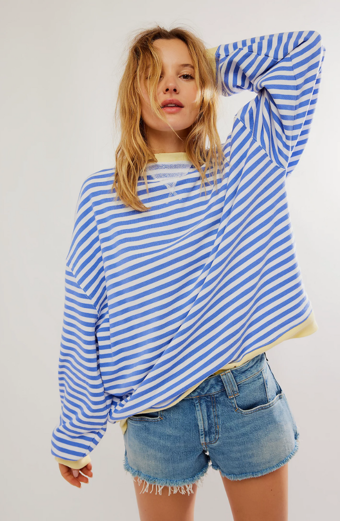 Théodora | Sweat élégant oversize à rayures et épaules tombantes pour femme