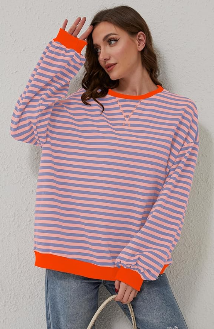 Théodora | Sweat élégant oversize à rayures et épaules tombantes pour femme