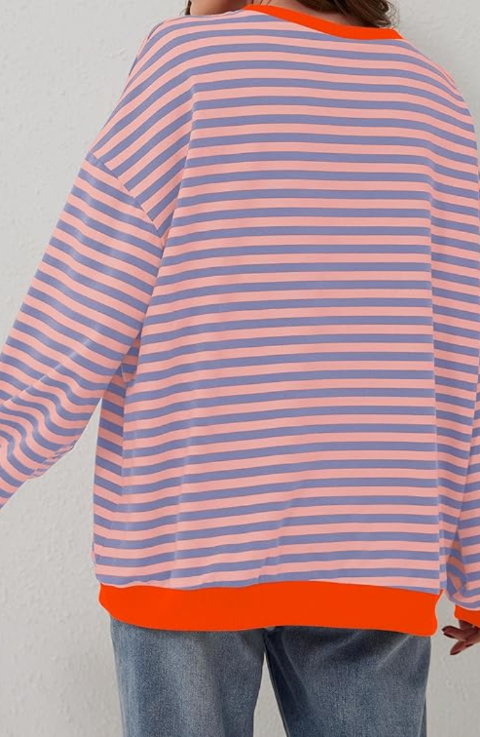 Théodora | Sweat élégant oversize à rayures et épaules tombantes pour femme