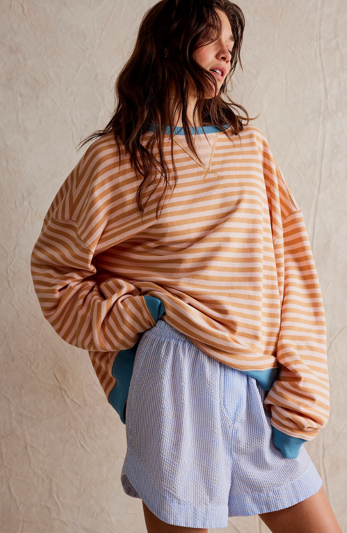Théodora | Sweat élégant oversize à rayures et épaules tombantes pour femme