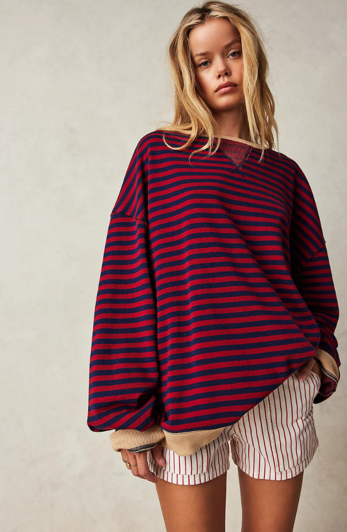 Théodora | Sweat élégant oversize à rayures et épaules tombantes pour femme