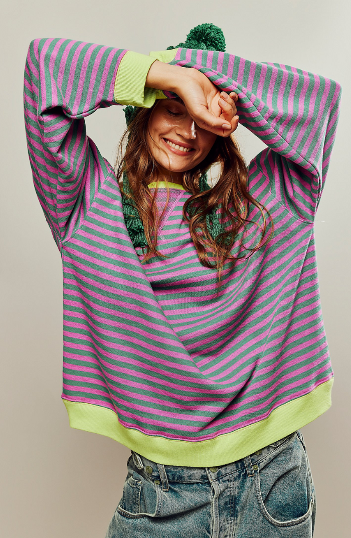 Théodora | Sweat élégant oversize à rayures et épaules tombantes pour femme